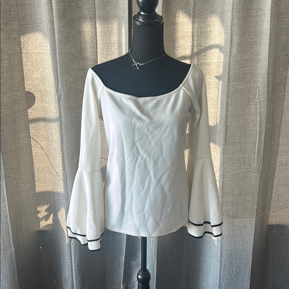 Bar III Bell Sleeve Blouse in White and Black